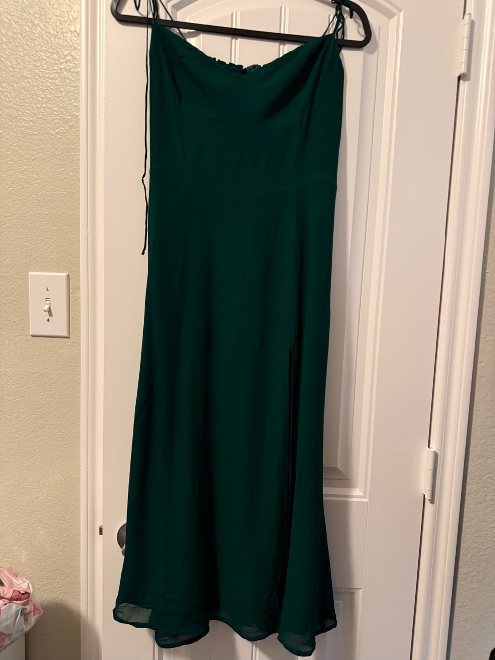 Reformation Emerald Green Spaghetti Strap Midi Dress with High Slit - Picture 2 of 8